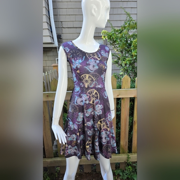 Steampunk Alice In Wonderland Dress With Cheshire Cat X Sm Purple,pink,blue,gold - Picture 4 of 13